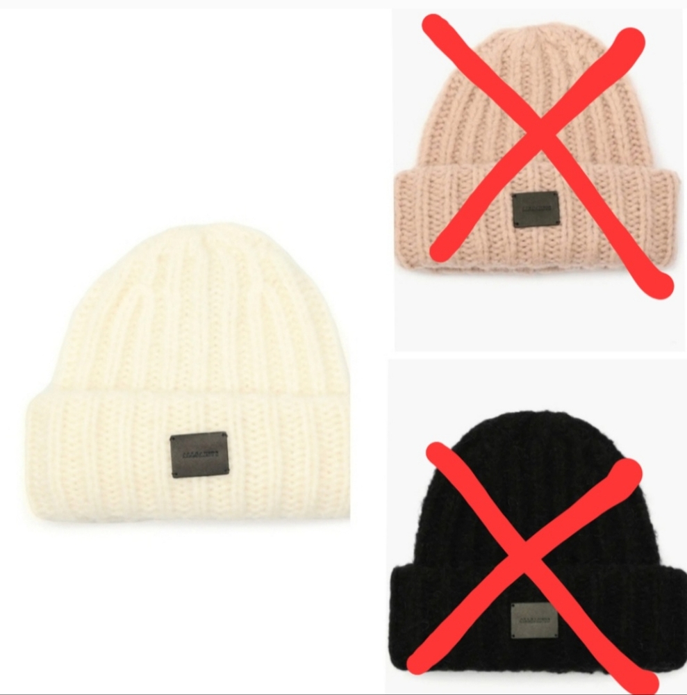 NWT All Saints Logo Patch Wool Blend Beanie ~ Cream - Picture 5 of 5